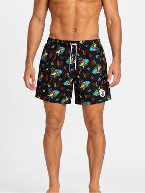 UZZI Parrot Tropical Swim Trunks Men’s Medium Black